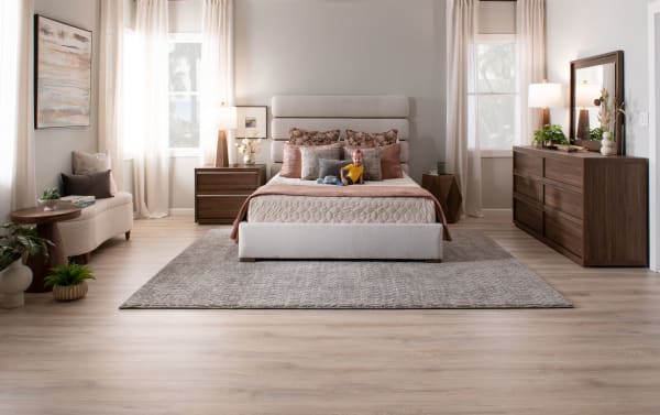 Contemporary Delray Bedroom 5-drawer chest in brown MDF with soft-close drawers, sleek design, and durable finish for bedroom storage.