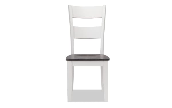 Blake White & Gray Ladder Back Dining Chair from Blake Cottage collection, featuring birch, mango, and rubberwood veneers with solid hardwood frame. Classic transitional style with white ladder back and gray contoured seat for comfortable family dining.