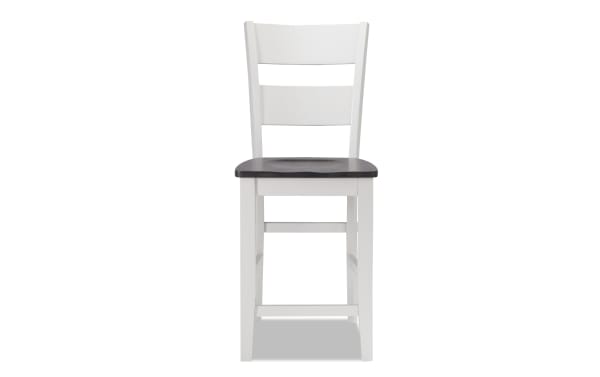 Blake White & Gray Ladder Back Counter Height Stool with birch, mango, and rubberwood veneers, cottage style, solid construction, and casual design.