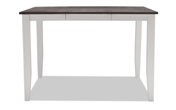 Blake White & Gray Extendable Counter Height Square Dining Table with cottage style, MDF, birch and mango veneers, hardwood and rubberwood solids, expands from 36" to 54" with an 18" leaf.
