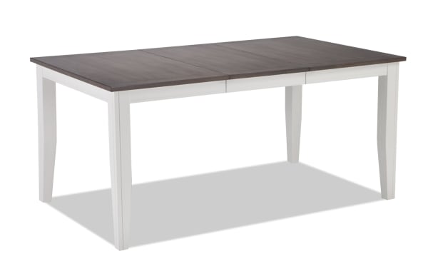 Blake White & Gray Extendable Dining Table from Blake collection, cottage style, with MDF, birch veneers, hardwood, mango, and rubberwood solids.