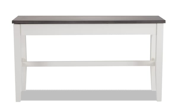 Blake White & Gray Counter Height Storage Dining Bench with cottage style, solid hardwood and birch veneers, featuring a gray top and white base with hidden storage.