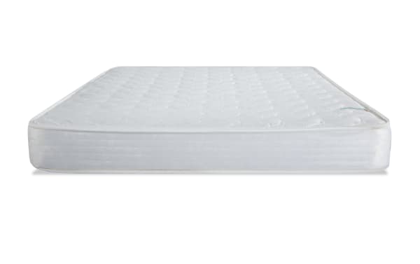 Perfection 6.5'' Full Firm Mattress with white quilted innerspring design, medium-firm support, and durable edge stitching for long-lasting comfort.
