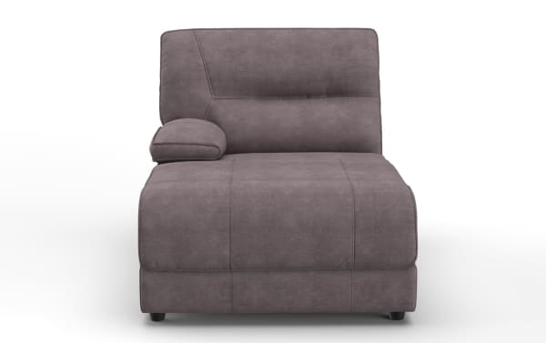 Modern armless chaise lounge chair in soft gray microfiber fabric with cushioned backrest and small attached pillow for added comfort.