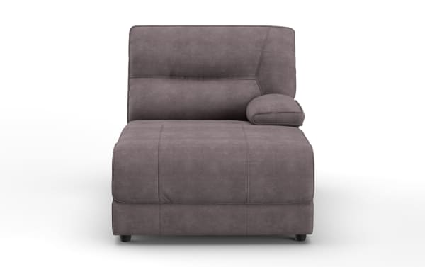 Modern armless gray fabric lounge chair with cushioned backrest and side pillow, featuring soft upholstery and stitched detailing.