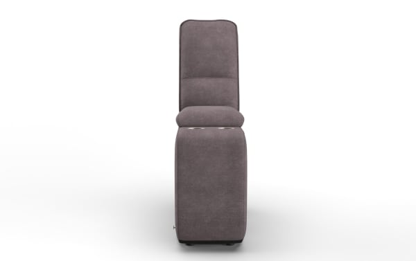 Upholstered gray fabric dining chair with high backrest, cushioned seat, and modern minimalist design, ideal for contemporary interiors.