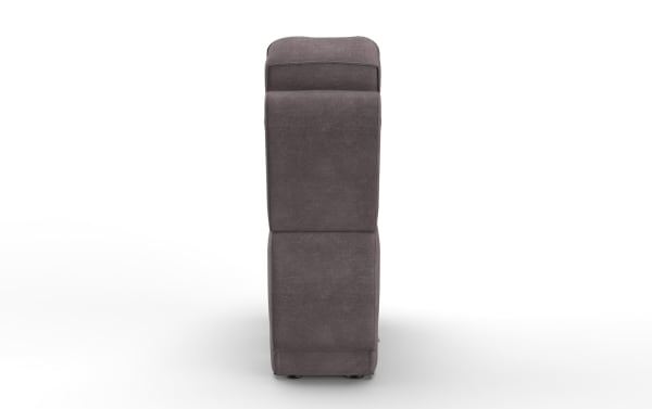 Dark gray fabric upholstered recliner chair shown from the top, highlighting its cushioned backrest and seat design.