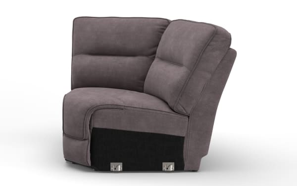 Dark gray fabric upholstered corner sofa section with plush cushioning and visible stitching, designed for modern living room seating.