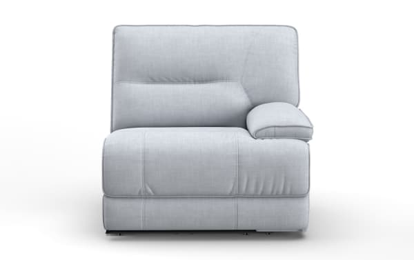 Pacifica Silver right arm facing power recliner in gray polyester fabric with plush cushions, memory foam, brushed microfiber, USB port, transitional style.