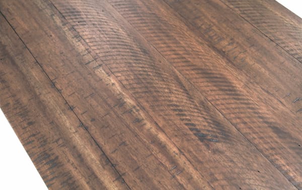 Rustic Carson Black & Dark Brown Coffee Table with dark walnut finish, acacia veneers, engineered wood grain, rubberwood solids, and caster wheels for mobility.