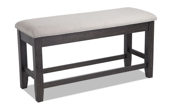 Sonoma Espresso & Beige Upholstered Counter Height Storage Dining Bench with solid acacia frame, beige polyester fabric seat, and hidden storage.