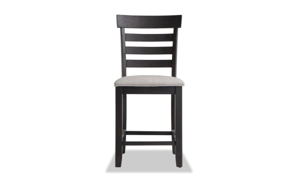 Sonoma Espresso & Beige Ladder Back Upholstered Counter Height Stool with solid acacia frame, beige polyester fabric seat, and transitional rustic style.