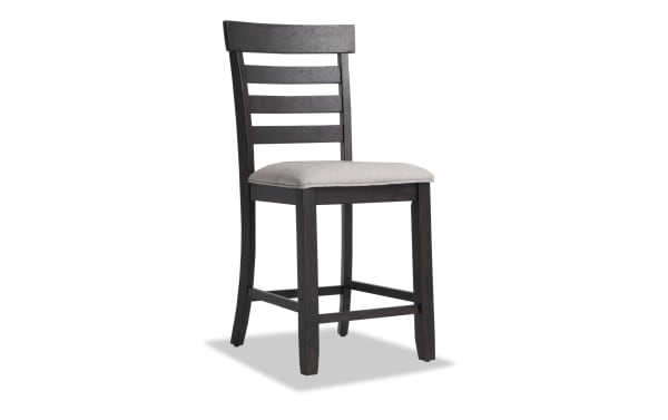 Sonoma Espresso & Beige Ladder Back Upholstered Counter Height Stool with solid acacia frame, beige polyester fabric seat, and transitional rustic style.