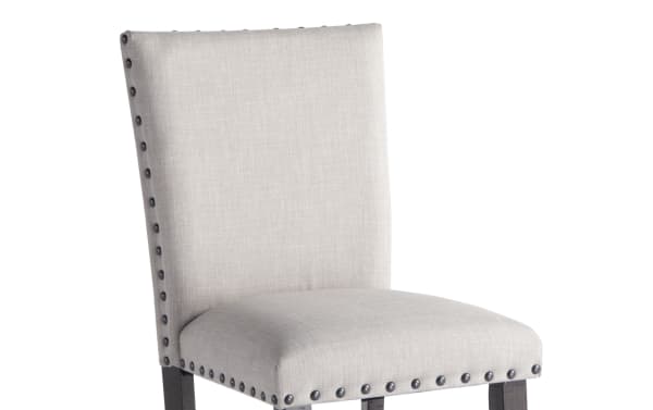 Beige Sonoma Espresso & Beige Solid Back Upholstered Counter Height Stool with nailhead trim, polyester fabric, and solid acacia wood frame in transitional style.