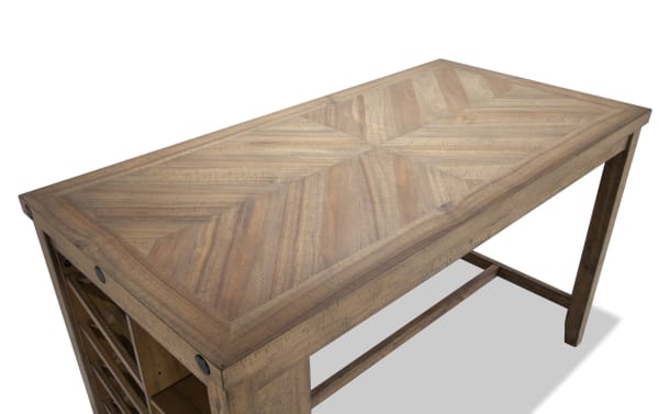 Sonoma Natural Kitchen Island in transitional style, made of solid acacia and acacia veneers, with rustic natural finish, wine storage slots, and power outlet with USB port.