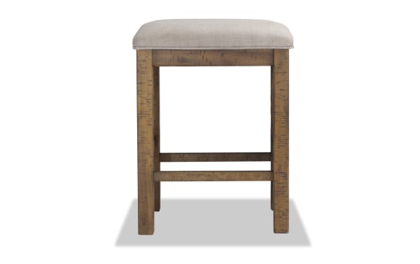 Rustic Sonoma Natural & Beige Backless Upholstered Counter Height Stool with solid acacia wood frame and beige polyester fabric seat