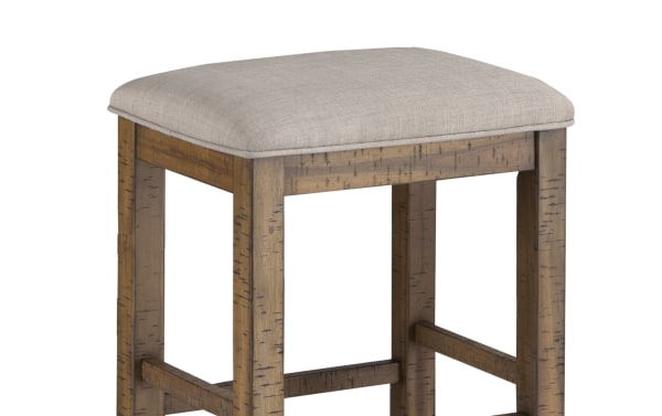 Rustic Sonoma Natural & Beige Backless Upholstered Counter Height Stool with solid acacia frame and beige polyester fabric seat