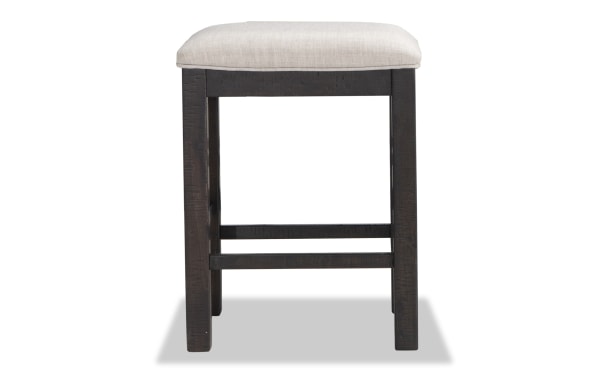 Sonoma Espresso & Beige Backless Upholstered Counter Height Stool with rustic solid acacia frame, beige polyester fabric seat, and memory foam cushion.