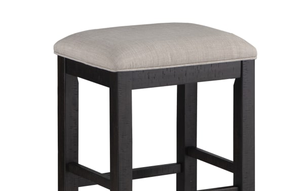 Backless Sonoma Espresso & Beige Rustic Counter Height Stool with plush beige polyester fabric seat and solid acacia wood frame.