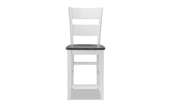Blake collection white and gray cottage-style counter height dining chair with a gray wood seat, white frame, and sturdy hardwood and veneer construction.