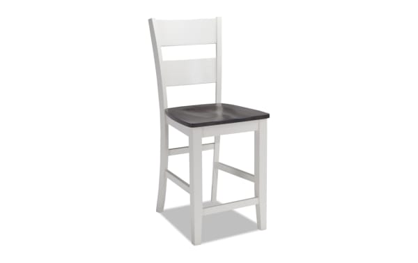 Blake cottage-style counter height dining chair with white hardwood frame and gray contoured wooden seat, part of Blake 5 Piece Extendable Dining Set.
