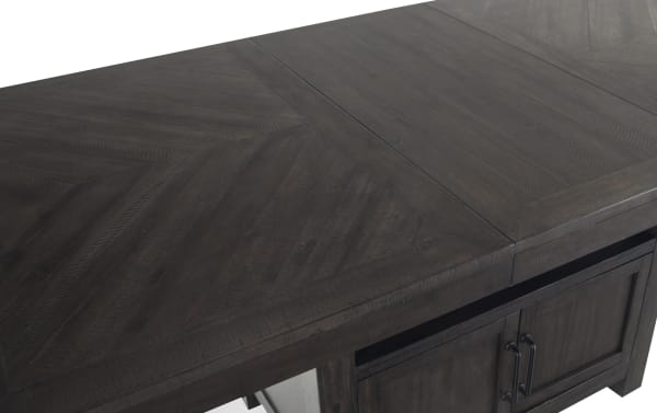 Sonoma Espresso Extendable Counter Height Dining Table in dark solid Acacia wood with rustic finish, storage cabinet, and transitional style.