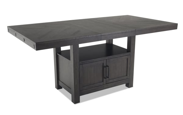 Sonoma transitional espresso extendable counter height dining table in solid acacia wood with storage cabinet base, rustic finish.