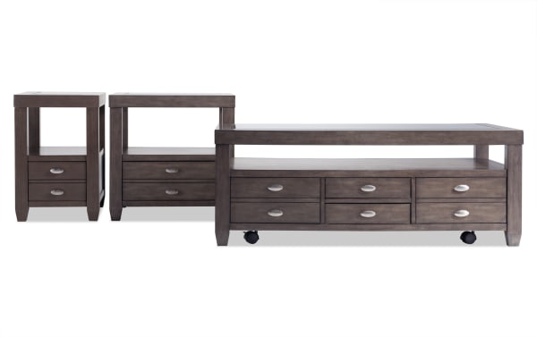 Prestige Gray Storage Coffee with End & Chairside Table Set