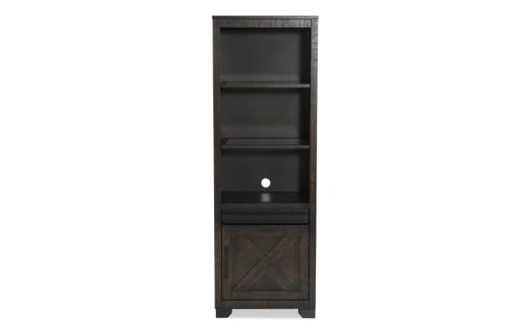 Montana Brown Right Pier from Montana Entertainment & Occasional collection, rustic dark brown MDF and pine storage tower with shelves, LED lighting, and a lower cabinet.