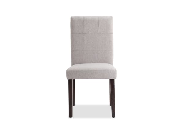 Beige Leah Brown & Beige Solid Back Upholstered Dining Chair with plush polyester fabric seat and back, rubberwood legs, transitional style
