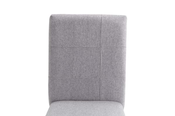 Leah Brown & Gray Solid Back Upholstered Dining Chair with plush gray polyester fabric and rubberwood frame, transitional style seat back.