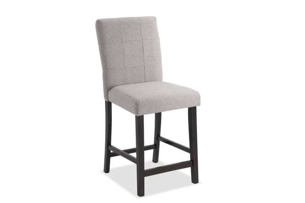 Leah Brown & Beige Solid Back Upholstered Counter Height Stool with beige polyester fabric seat and rubberwood frame, transitional style.