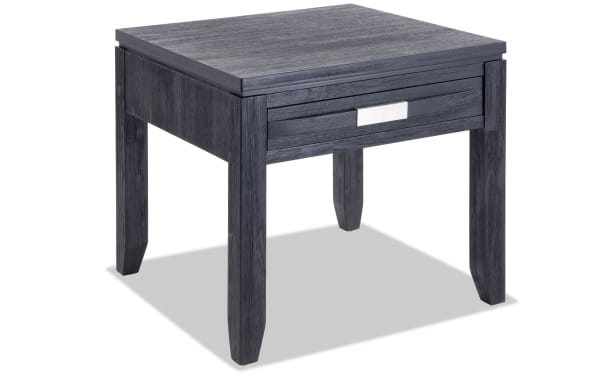 Contemporary Elevations Charcoal Storage End Table in dark charcoal acacia veneer with a single drawer and tapered legs, from Elevations Entertainment & Occasional collection.