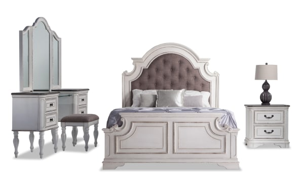Scarlett 4 Piece Queen White & Oak Bedroom Set with Vanity