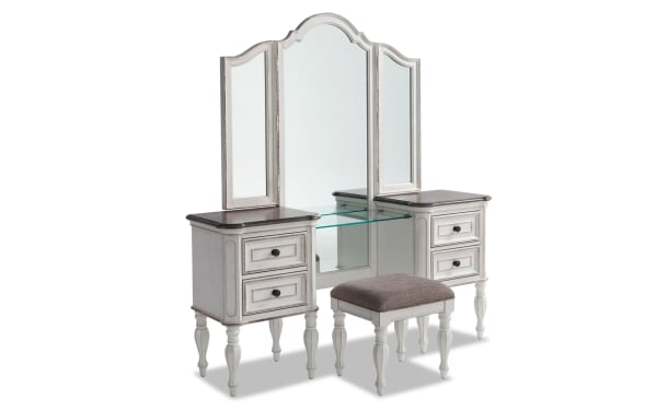 Scarlett 4 Piece Queen White & Oak Bedroom Set with Vanity