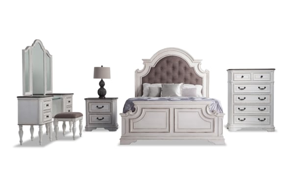 Scarlett 5 Piece Queen White & Oak Bedroom Set with Vanity