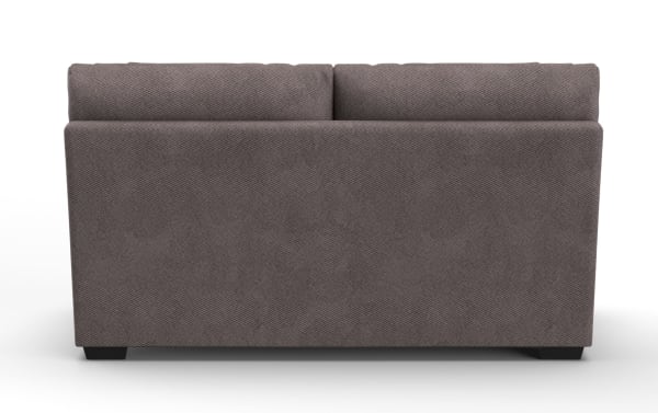 Modern dark gray fabric sofa with clean lines, cushioned backrest, and short black wooden legs, ideal for contemporary living rooms.