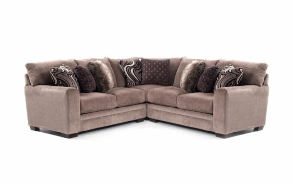Luxe Gray 98'' 3 Piece Sectional sofa in gray polyester fabric with chenille texture, transitional style, featuring Bob-O-Pedic Gel Memory Foam seating and decorative accent pillows.