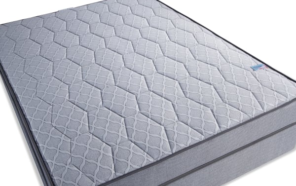 Bob's Val-U-Pedic 8'' Twin Plush Standard Mattress Set with gray quilted knit cover, plush cushioning, and durable edge support from Val-U-Pedic collection.