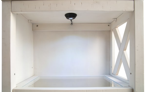Montana 109'' White 4 Piece Rustic Entertainment Center with pine solids, MDF, pine veneer, LED lighting, and ample shelving for media storage.