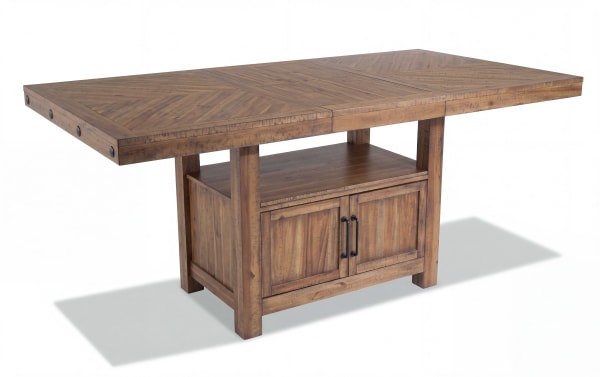 Sonoma Natural Extendable Counter Height Dining Table in rustic natural finish with solid Acacia wood, classic hardware, storage cabinet, and 60"-80" length.