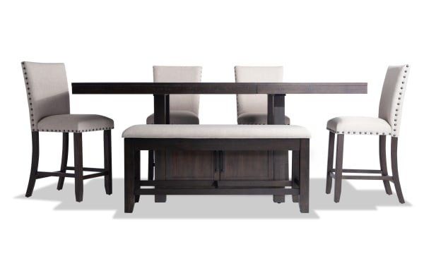Sonoma 6 Piece Espresso & Beige Upholstered Extendable Counter Height Dining Set with Storage Bench