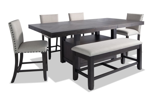Sonoma 6 Piece Espresso & Beige Upholstered Extendable Counter Height Dining Set with Storage Bench