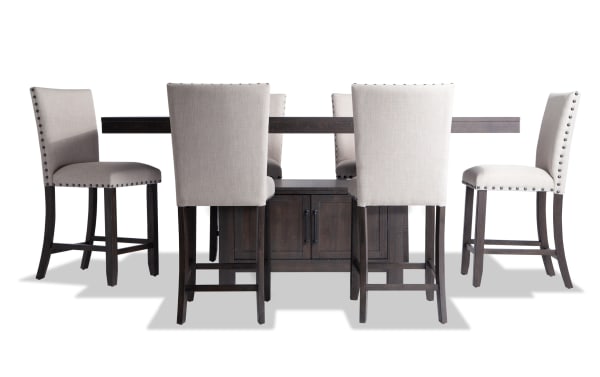 Sonoma 7 Piece Espresso & Beige Upholstered Extendable Counter Height Dining Set