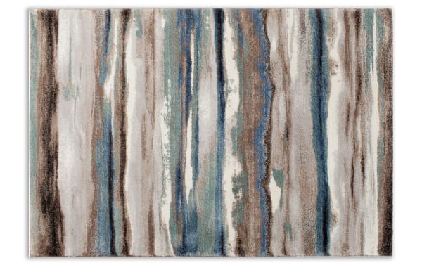 Spa Tones 8' x 10' multi striped rug in blue, brown, and cream with a transitional style, made of heat set polypropylene fabric for modern decor.