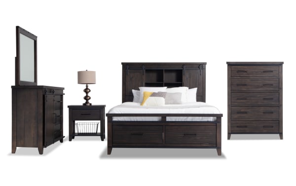 Montana 5 Piece Queen Brown Bookcase Storage Bedroom Set