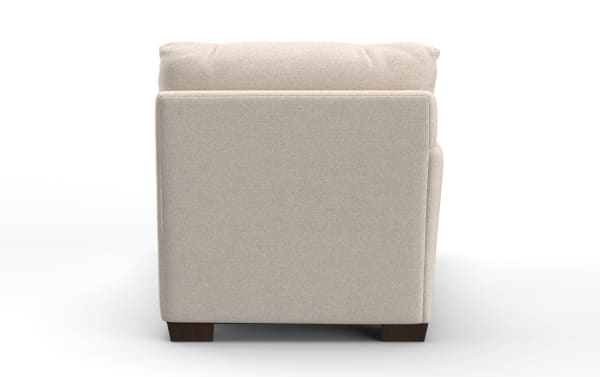 Beige fabric polyester Cottage Chic farmhouse chaise with left arm facing, nailhead accents, and plush memory foam cushioning.