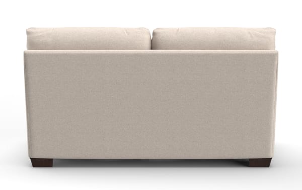 Back view of Cottage Chic Beige Queen Armless Sleeper Sofa Frame in farmhouse style, beige polyester fabric upholstery, no mattress included.