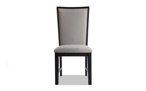 Contemporary Cosmopolitan Gray & Black Solid Back Upholstered Dining Chair with velvet fabric, memory foam seat, and rubberwood frame.