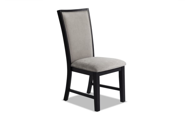 Contemporary Cosmopolitan Gray & Black Solid Back Upholstered Dining Chair with velvet fabric, memory foam cushion, and rubberwood frame.